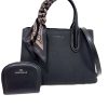 Chrisbella Textured Leather Handbag with Detachable Strap and mini Wallet. Colour: Black. dimensions:26x11x18cm