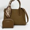 Chrisbella Textured Leather Handbag with Detachable Strap and mini Wallet. Colour: Camel Brown. dimensions:26x11x18cm