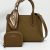 Chrisbella Textured Leather Handbag with Detachable Strap and mini Wallet. Colour: Camel Brown. dimensions:26x11x18cm