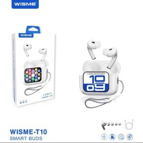 WISME T-10 Wireless Earbuds– Touch Control, Active Noise Cancelling, LCD Power Display, Deep Bass – Compatible with Android & iOS – White