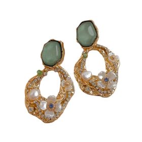 Vintage Style Zircon Flower Pearl Hollow Earrings