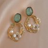 Vintage Style Stainless Steel Jewelry Drop Earrings Zircon Flower Pearl Hollow Earrings
