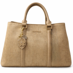 Cortigiani Leather and Fabric Handbag with Extra strap for shoulder. Size: Medium